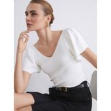 Lc Waikiki Yeni Sezon V Yaka Kadın Triko Kazak - Ekru - XL