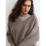 Lc Waikiki Yeni Sezon V Yaka Oversize Kadın Triko Kazak - Bej - M