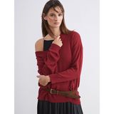 Lc Waikiki Yeni Sezon V Yaka Oversize Kadın Triko Kazak - Bordo