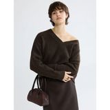 Lc Waikiki Yeni Sezon V Yaka Oversize Kadın Triko Kazak - Kahverengi