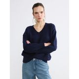 Lc Waikiki Yeni Sezon V Yaka Oversize Kadın Triko Kazak - Lacivert - XS