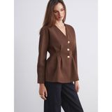 Lc Waikiki Yeni Sezon V Yaka Peplum Kadın Ceket - Kahverengi