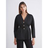 Lc Waikiki Yeni Sezon V Yaka Peplum Kadın Ceket - Siyah
