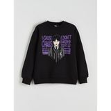 Lc Waikiki Yeni Sezon Wednesday Baskılı Kız Çocuk Kalın Sweatshirt - Siyah - 13 - 14 Yaş