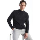 Lc Waikiki Yeni Sezon Yarım Balıkçı Yaka Uzun Kollu Desenli Erkek Triko Kazak - Antrasit - 3XL