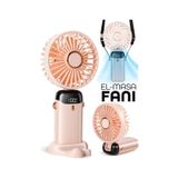 Lcd Ekranlı Şarjlı El Fanı Mini Vantilatör 5 Kademe Sessiz Boyun Askılı Pembe Fan dummy-215884256-429