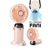LCD Ekranlı Şarjlı El Fanı Mini Vantilatör 5 Kademe Sessiz Boyun Askılı Pembe Fan