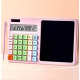 LCD Yazı Tahtalı Hesap Makinesi 2'si 1 Arada | 12 Haneli Hesap Makinesi, Silinebilir Dijital Not Defteri, Kalemli, Kilit Tuşlu, Güneş Enerjili ve Pilli, Ofis Okul Ev Kullanımı (Pembe)