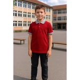 LCETTY Polo Yaka Pamuklu Kısa Kol Gri Kırmızı Çizgili Yaka Kırmızı Çocuk Okul Tişört - T shirt