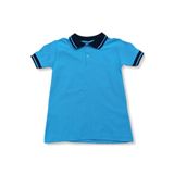 LCETTY Polo Yaka Pamuklu Kısa Kol Lacivert Mavi Çizgili Yaka Mavi Çocuk Okul Tişört - T shirt