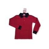 LCETTY Polo Yaka Pamuklu Uzun Kol Lacivert Çizgili Yaka Bordo Çocuk Okul Tişört - T shirt