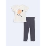 Lcw Baby Bej Bisiklet Yaka Baskılı Kız Bebek Pijama Takımı