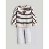 Lcw Baby Bej Bisiklet Yaka Çizgili Erkek Bebek Sweatshirt Ve Eşofman Alt 2'Li