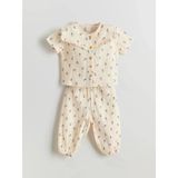 Lcw Baby Bej Fırfırlı Çiçekli Kız Bebek Bluz Ve Pantolon 2'Li