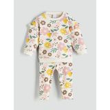 Lcw Baby Ekru Bisiklet Yaka Çiçekli Kız Bebek Sweatshirt ve Eşofman Alt 2'li - 9 - 12 Ay