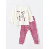 Lcw Baby Ekru Bisiklet Yaka Kadife Kız Bebek Pijama Takımı