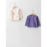 Lcw Baby Ekru Bisiklet Yaka Uzun Kollu Pamuklu Kız Bebek Sweatshirt 2'Li