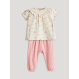 Lcw Baby Ekru Fırfırlı Çiçekli Kız Bebek Bluz ve Pantolon 2'li