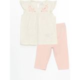 Lcw Baby Ekru Nakışlı Kolu Fırfırlı Kız Bebek Bluz ve Şort 2'li
