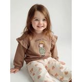 LCW baby Kahverengi Bisiklet Yaka Baskılı Kız Bebek Sweatshirt