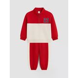 Lcw Baby Kırmızı Renk Bloklu Erkek Bebek Sweatshirt Ve Eşofman Altı