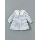 Lcw Baby Mavi Bebe Yaka Çizgili Kız Bebek Poplin Elbise