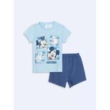 Lcw Baby Mavi Bisiklet Yaka Mickey Mouse Baskılı Erkek Bebek Şortlu Pijama Takımı