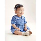 Lcw Baby Mavi Nakışlı Bebe Yaka Kareli Kız Bebek Elbise