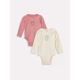 Lcw Baby Pembe Bisiklet Yaka Kız Bebek Çıtçıtlı Bodysuit 2'Li