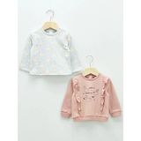 Lcw Baby Pembe Bisiklet Yaka Uzun Kollu Baskılı Kız Bebek Sweatshirt 2'Li