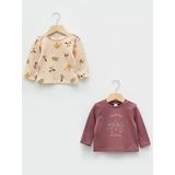 Lcw Baby Pembe Bisiklet Yaka Uzun Kollu Baskılı Pamuklu Kız Bebek Sweatshirt 2'Li