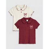 Lcw Bordo Polo Yaka Baskılı Kız Çocuk Fitilli Tişört 2'li - 6 - 7 Yaş