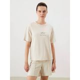 Lcw Comfort Bej Baskılı Soft Touch Kadın Tişört