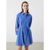 Lcw Comfort Beyaz Gömlek Yaka Çizgili Poplin Elbise