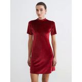 Lcw Comfort Bordo Dik Yaka A Kesim Kadife Mini Elbise