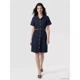 Lcw Comfort İndigo Gömlek Yaka Kemerli Mini Jean Elbise