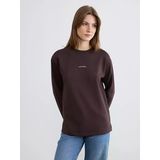 Lcw Comfort Kahverengi Bisiklet Yaka Baskılı Soft Touch Kadın Sweatshirt