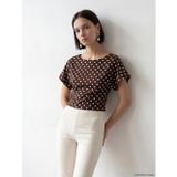 Lcw Comfort Kahverengi Kayık Yaka Puantiyeli Bluz