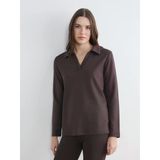 Lcw Comfort Kahverengi Polo Yaka Kadın Sweatshirt