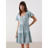 Lcw Comfort Mavi U Yaka Çiçekli Mini Elbise