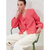 Lcw Comfort Pembe V Yaka Ekose Bağlamalı Bluz