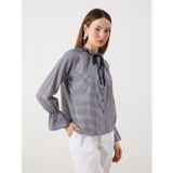 Lcw Comfort Siyah Bağlamalı Yaka Ekose Düğmeli Bluz