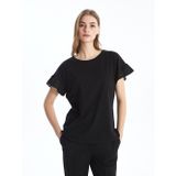 Lcw Comfort Siyah Bisiklet Yaka Dantel Detaylı Bluz