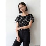 Lcw Comfort Siyah Kayık Yaka Puantiyeli Bluz