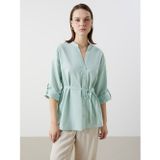 Lcw Comfort Yeşil Kaçık Yaka Oversize Poplin Kadın Bluz