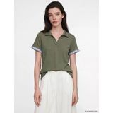 Lcw Comfort Yeşil Polo Yaka Fırfırlı Soft Touch Kadın Tişört