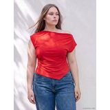 Lcw Curve Kırmızı Kayık Yaka Büyük Beden Büzgülü Bluz