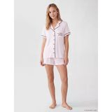 Lcw Dream Ekru Çizgili %100 Pamuklu Kadın Şortlu Pijama Takımı