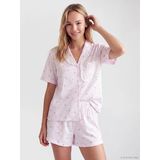 Lcw Dream Ekru Fırfırlı Ekose Kadın Şortlu Pijama Takımı