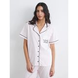 Lcw Dream Ekru Gömlek Yaka Çizgili Kadın Pijama Takım